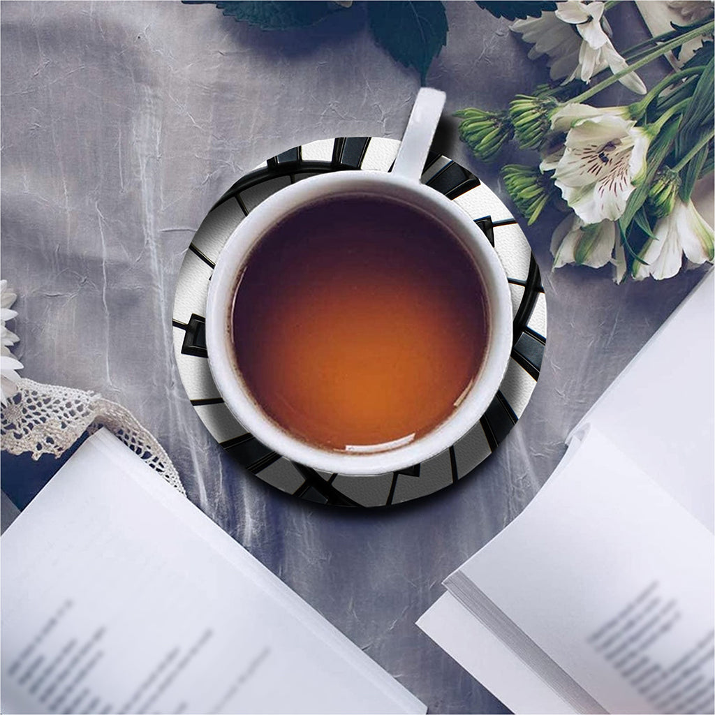 Spiral Piano Keyboard Print Leather Coaster Set