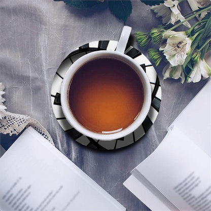 Spiral Piano Keyboard Print Leather Coaster Set