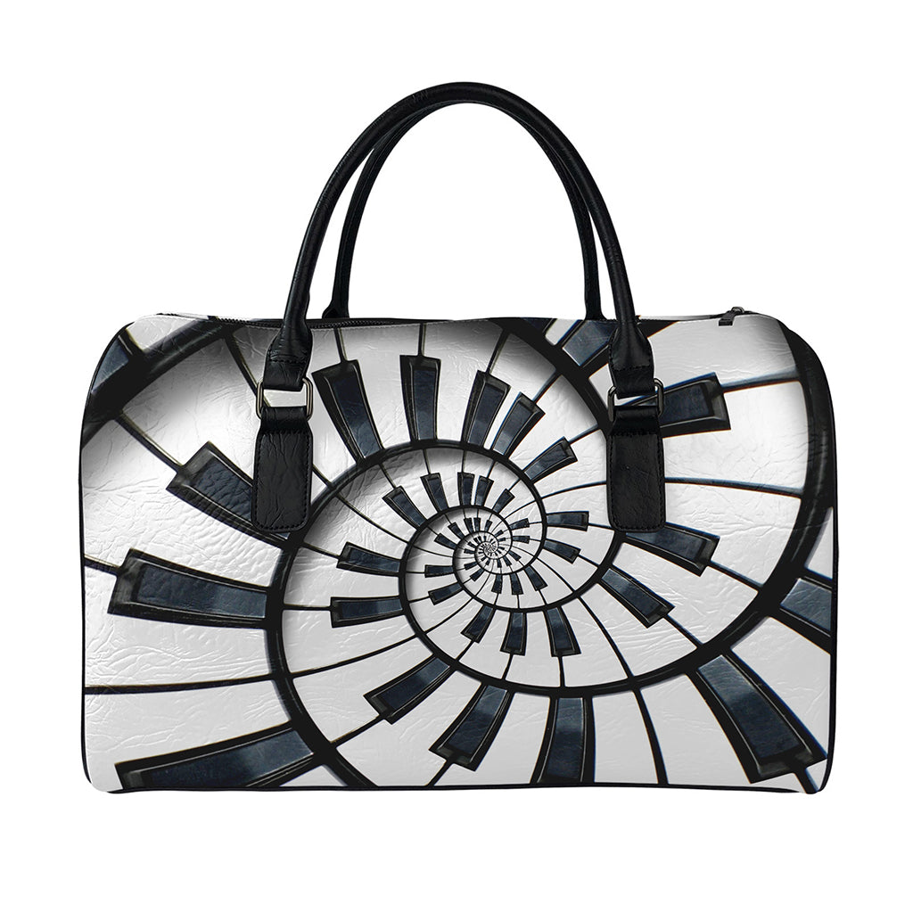 Spiral Piano Keyboard Print Leather Duffle Bag