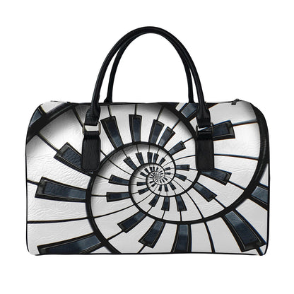 Spiral Piano Keyboard Print Leather Duffle Bag