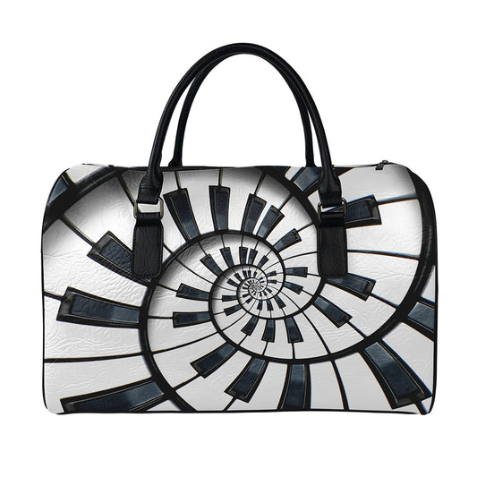 Spiral Piano Keyboard Print Leather Duffle Bag