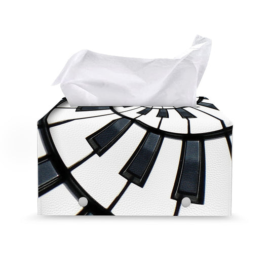 Spiral Piano Keyboard Print Leather Tissue Box Cover