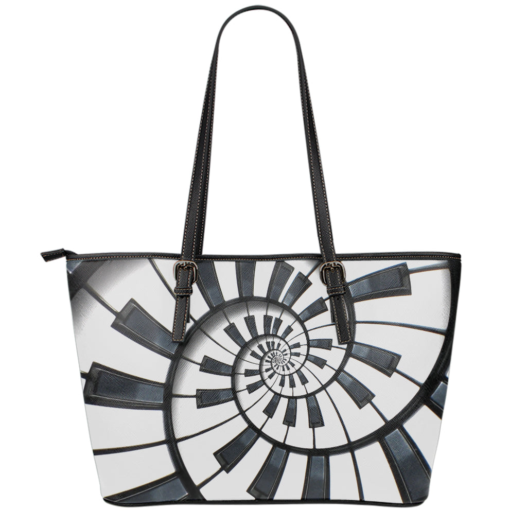 Spiral Piano Keyboard Print Leather Tote Bag
