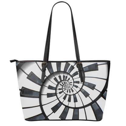 Spiral Piano Keyboard Print Leather Tote Bag