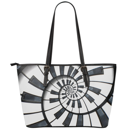 Spiral Piano Keyboard Print Leather Tote Bag
