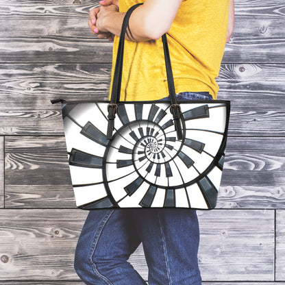 Spiral Piano Keyboard Print Leather Tote Bag