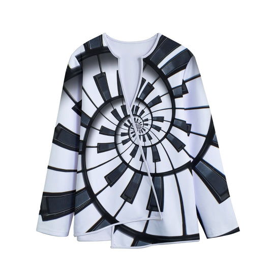 Spiral Piano Keyboard Print Long Sleeve Short Coat
