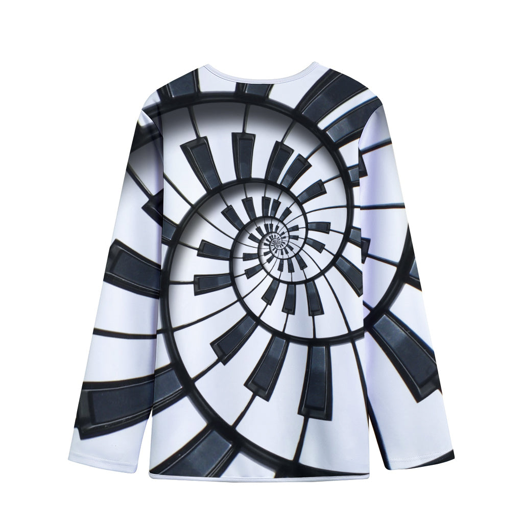 Spiral Piano Keyboard Print Long Sleeve Short Coat