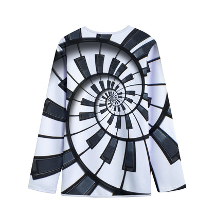 Spiral Piano Keyboard Print Long Sleeve Short Coat