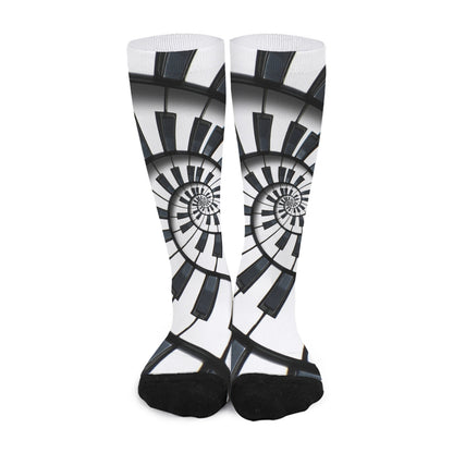 Spiral Piano Keyboard Print Long Socks