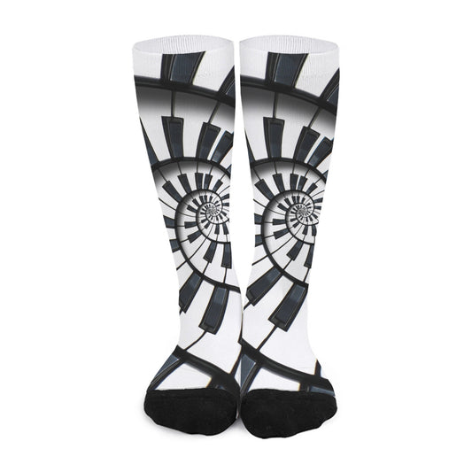 Spiral Piano Keyboard Print Long Socks