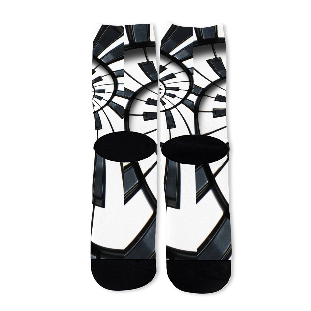 Spiral Piano Keyboard Print Long Socks