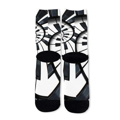 Spiral Piano Keyboard Print Long Socks
