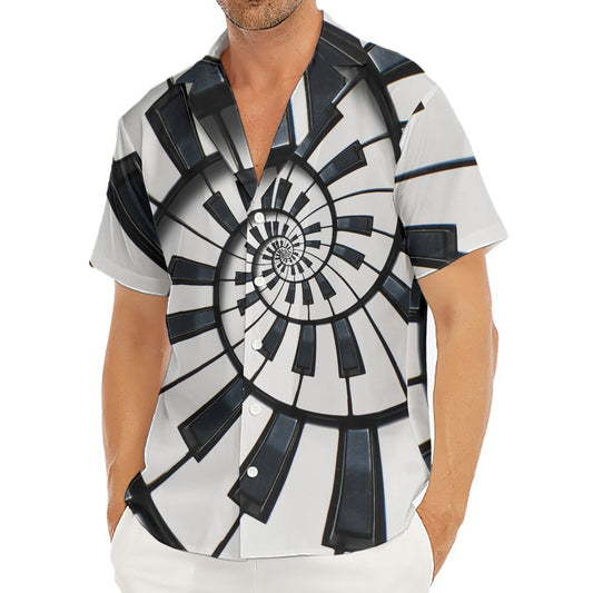 Spiral Piano Keyboard Print Men's Deep V-Neck Shirt