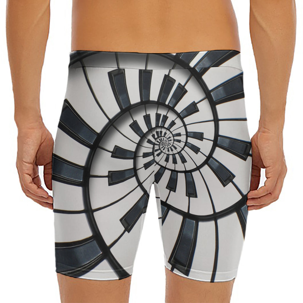 Spiral Piano Keyboard Print Men's Long Boxer Briefs