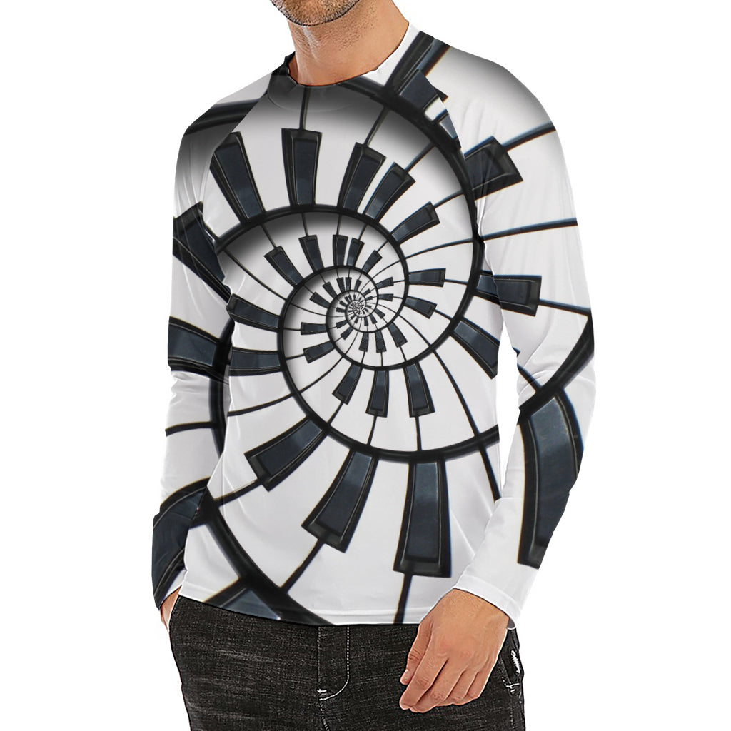 Spiral Piano Keyboard Print Men's Long Sleeve Rash Guard