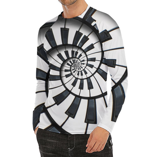 Spiral Piano Keyboard Print Men's Long Sleeve Rash Guard