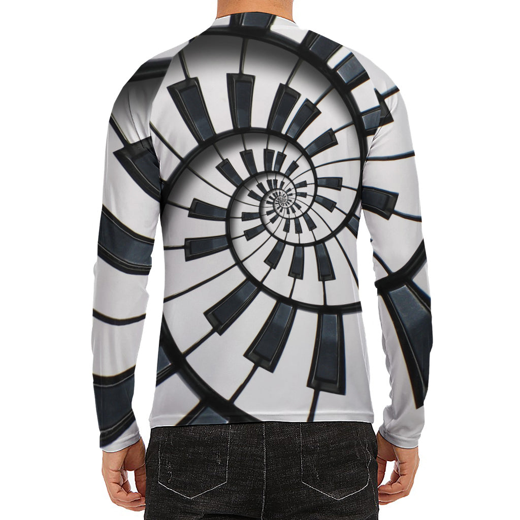 Spiral Piano Keyboard Print Men's Long Sleeve Rash Guard