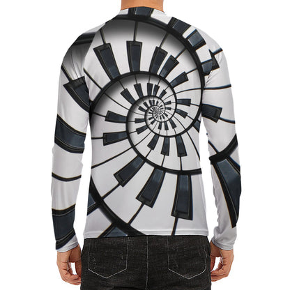 Spiral Piano Keyboard Print Men's Long Sleeve Rash Guard