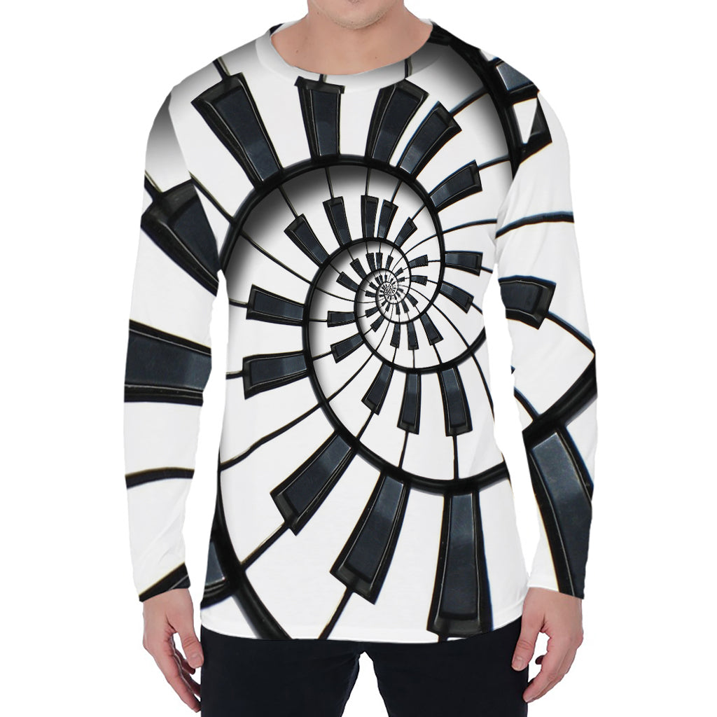 Spiral Piano Keyboard Print Men's Long Sleeve T-Shirt