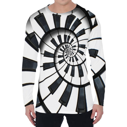Spiral Piano Keyboard Print Men's Long Sleeve T-Shirt