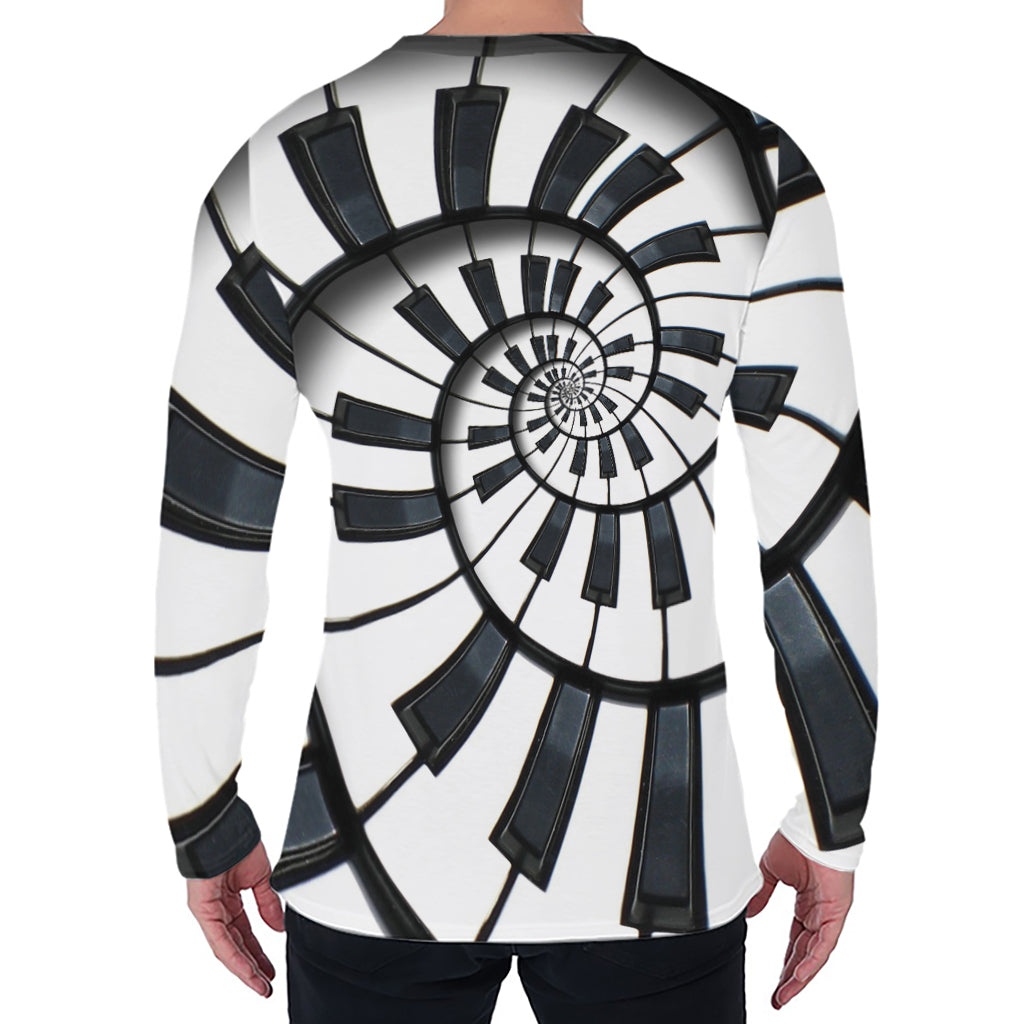 Spiral Piano Keyboard Print Men's Long Sleeve T-Shirt