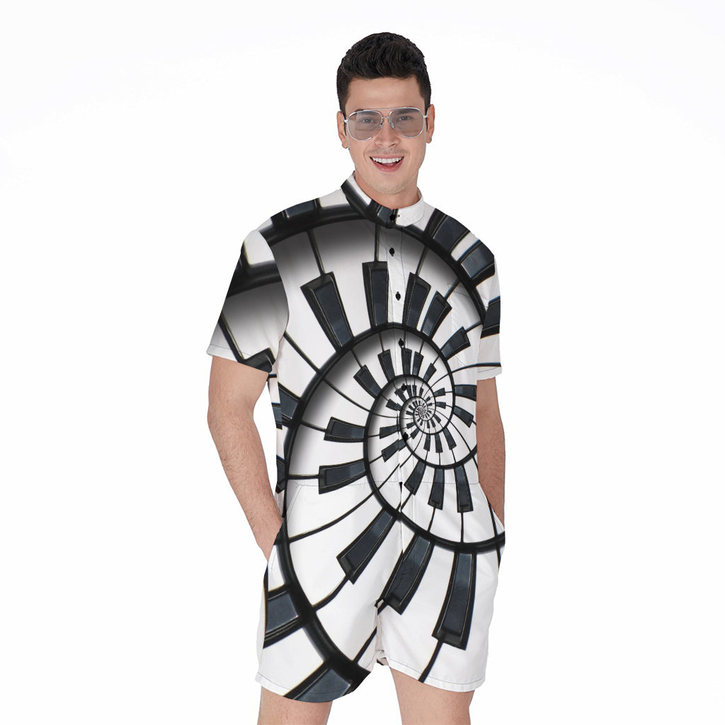 Spiral Piano Keyboard Print Men's Rompers