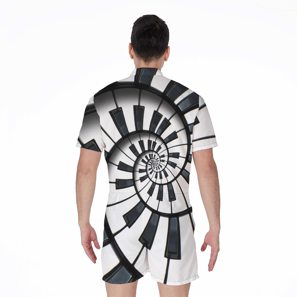 Spiral Piano Keyboard Print Men's Rompers