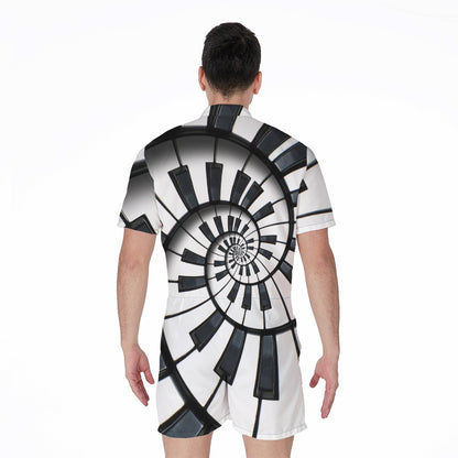Spiral Piano Keyboard Print Men's Rompers