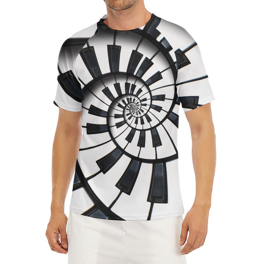 Spiral Piano Keyboard Print Men's Short Sleeve Rash Guard