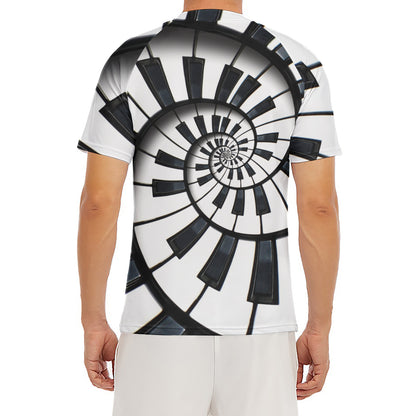 Spiral Piano Keyboard Print Men's Short Sleeve Rash Guard