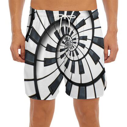 Spiral Piano Keyboard Print Men's Split Running Shorts