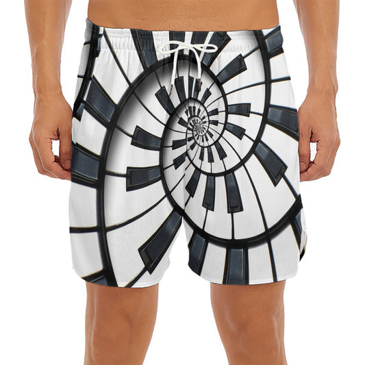 Spiral Piano Keyboard Print Men's Split Running Shorts