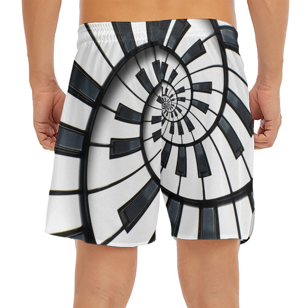 Spiral Piano Keyboard Print Men's Split Running Shorts