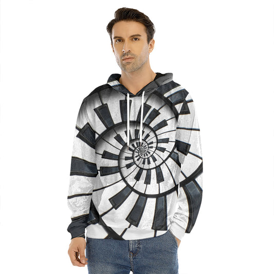 Spiral Piano Keyboard Print Men's Velvet Pullover Hoodie