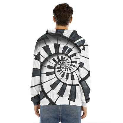 Spiral Piano Keyboard Print Men's Velvet Pullover Hoodie