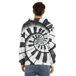 Spiral Piano Keyboard Print Men's Velvet Pullover Hoodie