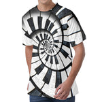 Spiral Piano Keyboard Print Men's Velvet T-Shirt
