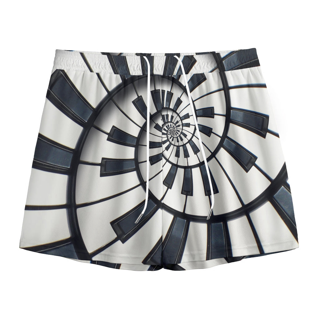 Spiral Piano Keyboard Print Mesh Shorts