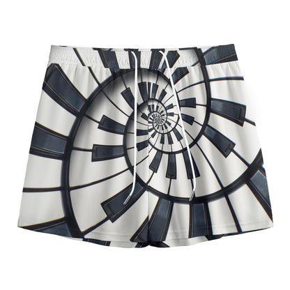 Spiral Piano Keyboard Print Mesh Shorts