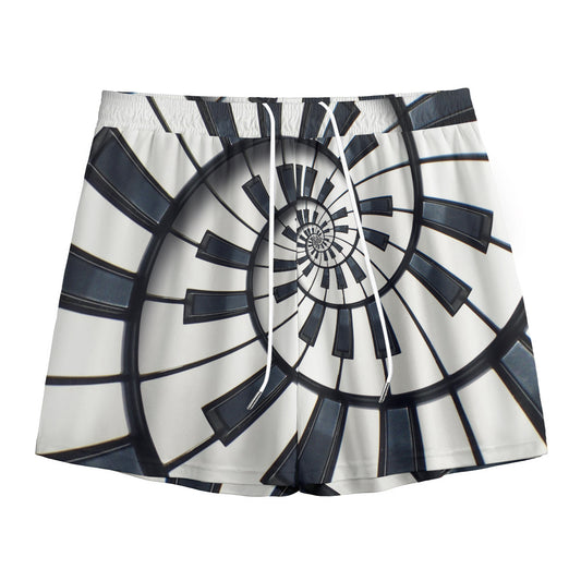 Spiral Piano Keyboard Print Mesh Shorts