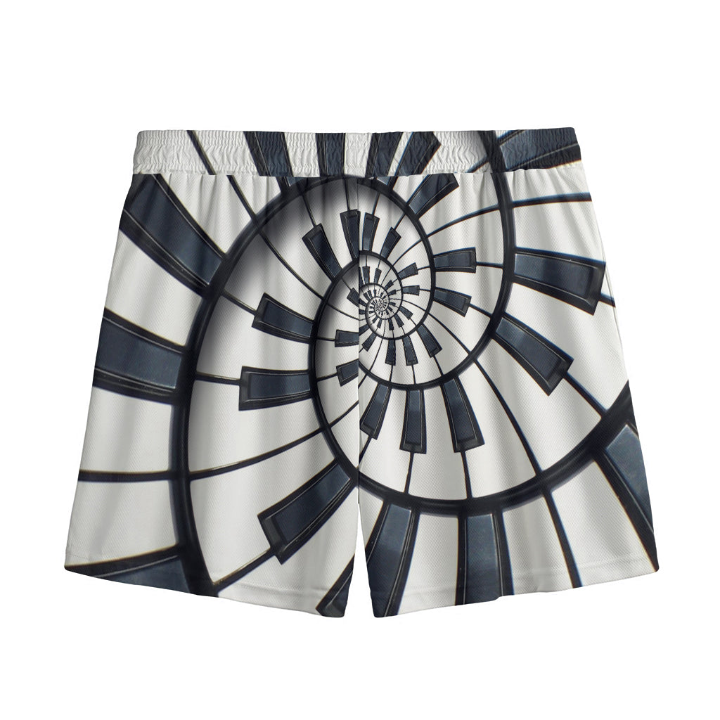 Spiral Piano Keyboard Print Mesh Shorts