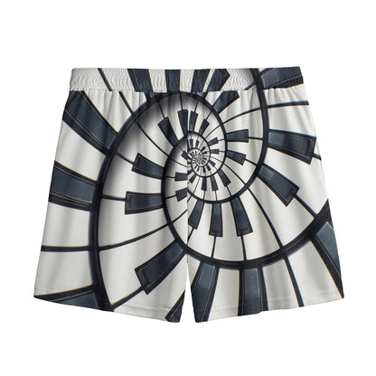 Spiral Piano Keyboard Print Mesh Shorts