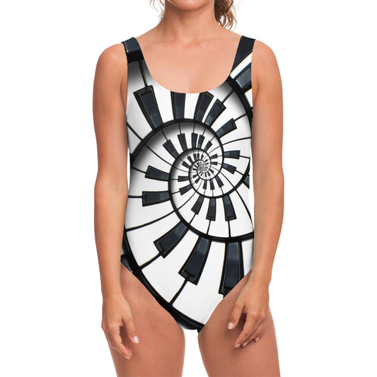 Spiral Piano Keyboard Print One Piece Swimsuit
