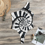 Spiral Piano Keyboard Print One Shoulder Bodysuit