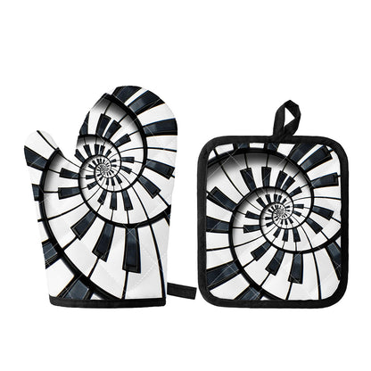 Spiral Piano Keyboard Print Oven Mitt And Pot Holder Set