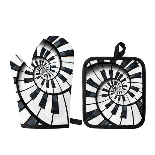 Spiral Piano Keyboard Print Oven Mitt And Pot Holder Set