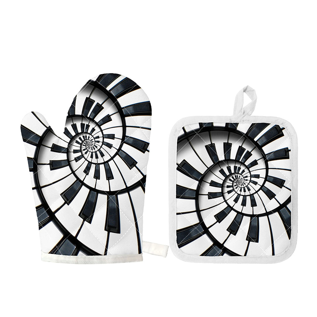 Spiral Piano Keyboard Print Oven Mitt And Pot Holder Set