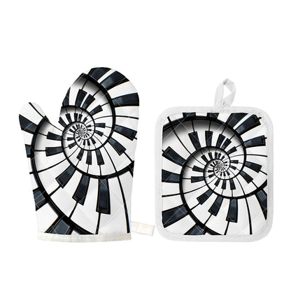 Spiral Piano Keyboard Print Oven Mitt And Pot Holder Set