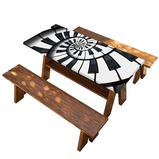 Spiral Piano Keyboard Print Picnic Table Cover